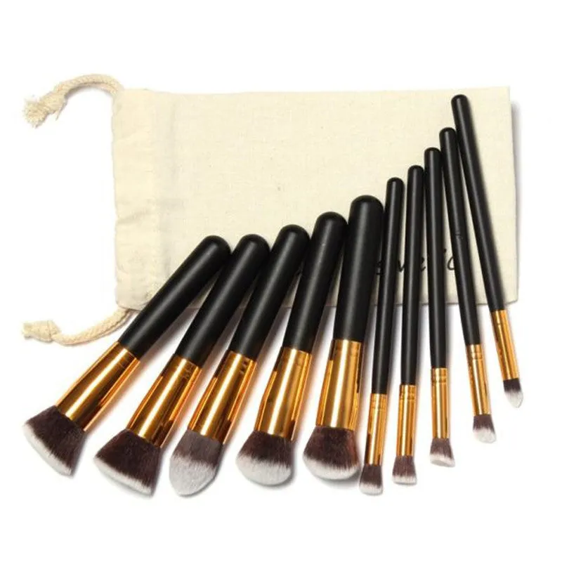 10Pcs Professional Makeup Brushes Kit Draw String Make up Bag Multi-Function Liquid Foundation Tool Concealer powder Brush