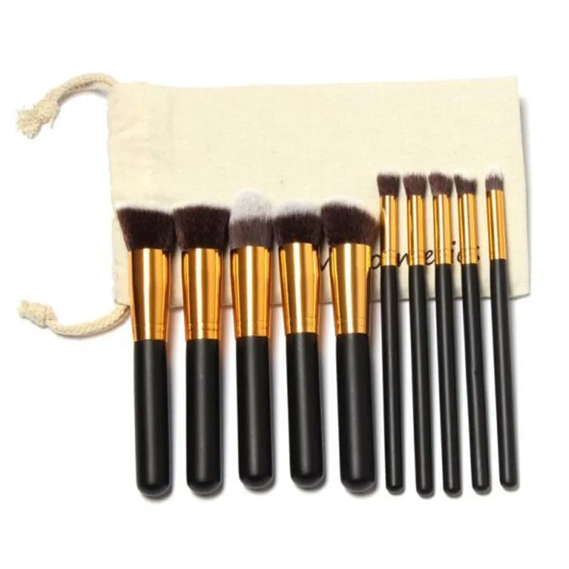 10Pcs Professional Makeup Brushes Kit Draw String Make up Bag Multi-Function Liquid Foundation Tool Concealer powder Brush