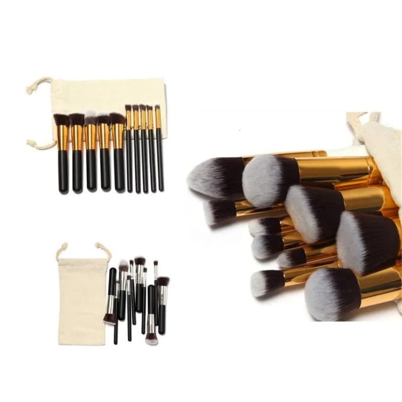 10Pcs Professional Makeup Brushes Kit Draw String Make up Bag Multi-Function Liquid Foundation Tool Concealer powder Brush