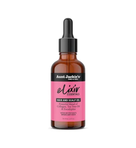 Aunt Jackie's Elixir Essentials Hair & Scalp Oil, Collagen, Tea Tree Oil & Eucalyptus, Thickens & Supports Hair Growth, 2 oz