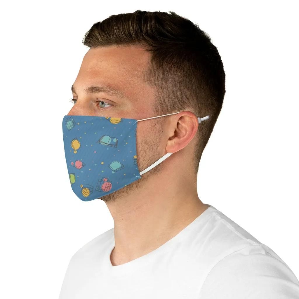 Blue Pattern Books Spines Fabric Face Mask