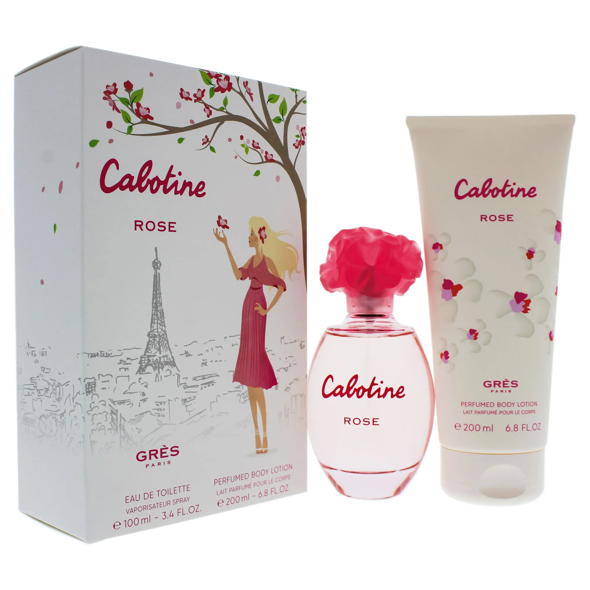 Cabotine Rose by Parfums Gres for Women - 2 Pc Gift Set 3.4oz EDT Spray, 6.76oz Perfumed Body Lotion