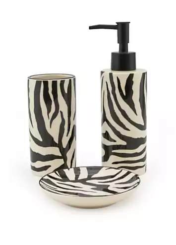 Candlelight Zebra Soap Dispenser, Tumbler & Dish Set | Kaleidoscope