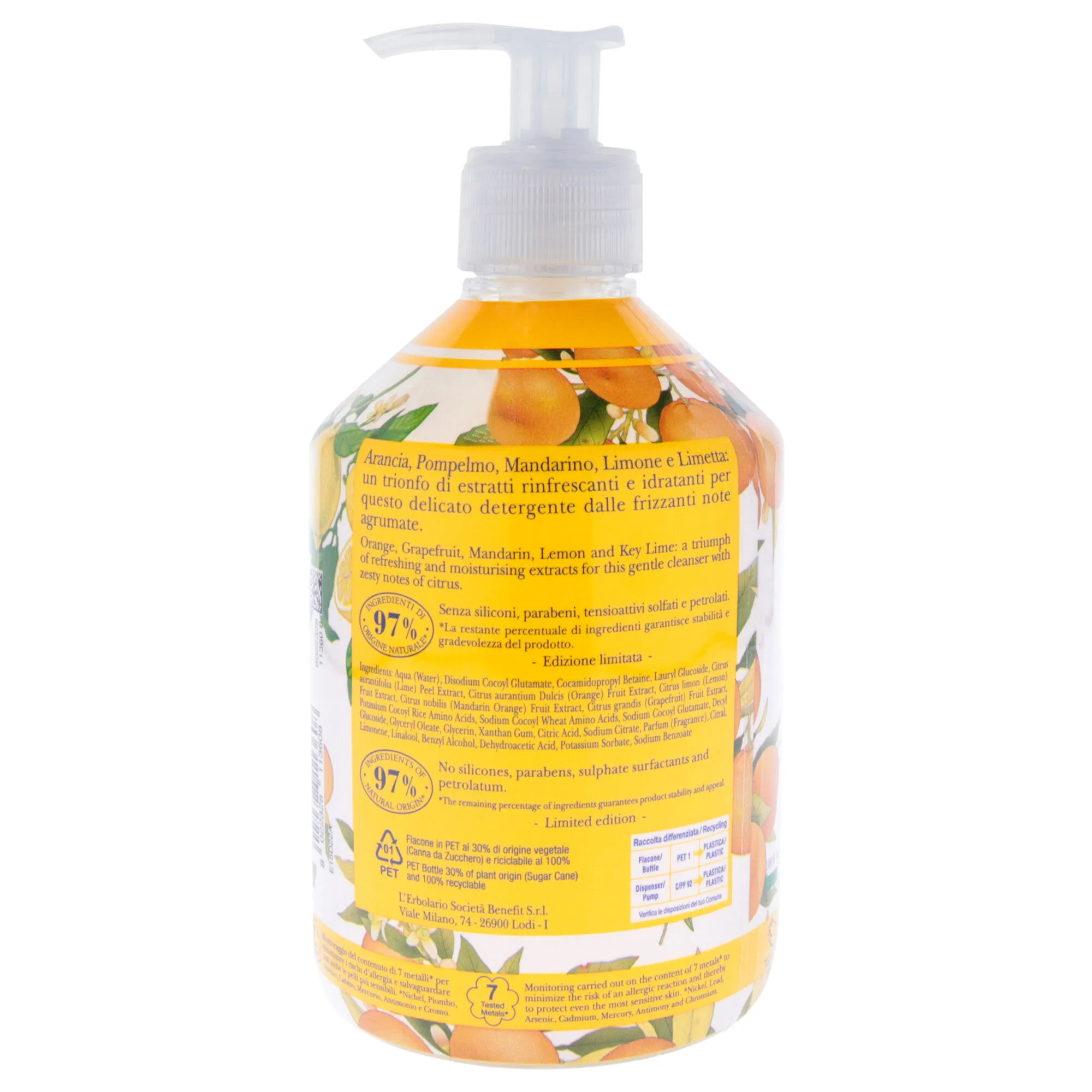 Citrus Fresh Foam Hand and Body Cleanser by LErbolario for Unisex - 16.5 oz Cleanser