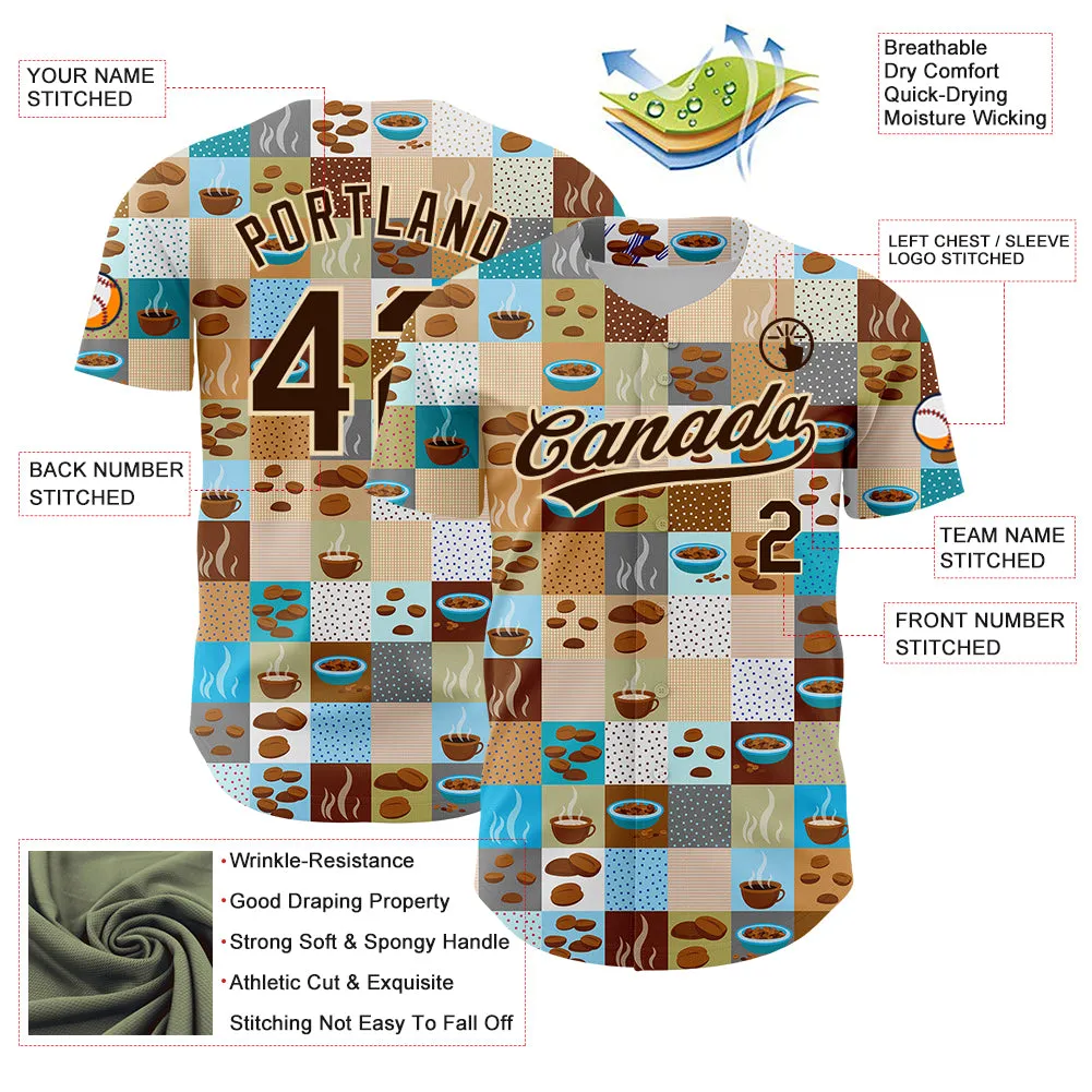 Custom Brown Cream 3D Pattern Design International Coffee Day Authentic Baseball Jersey