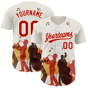 Custom White Red-Cream 3D Pattern Design International Jazz Day Authentic Baseball Jersey