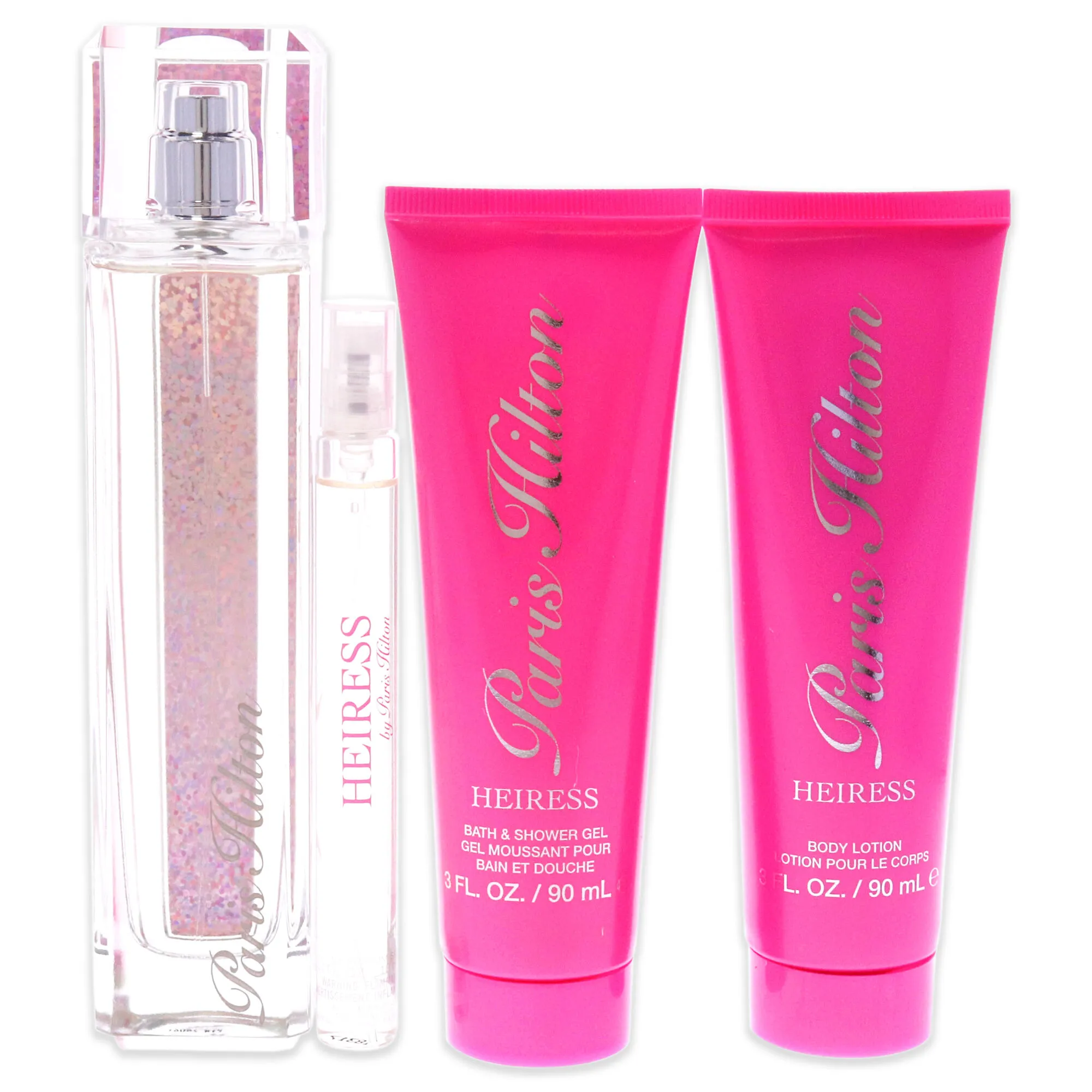 Heiress by Paris Hilton for Women - 4 Pc Gift Set 3.4oz EDP Spray, 0.34oz EDP Spray, 3oz Body Lotion, 3oz Bath & Shower Gel