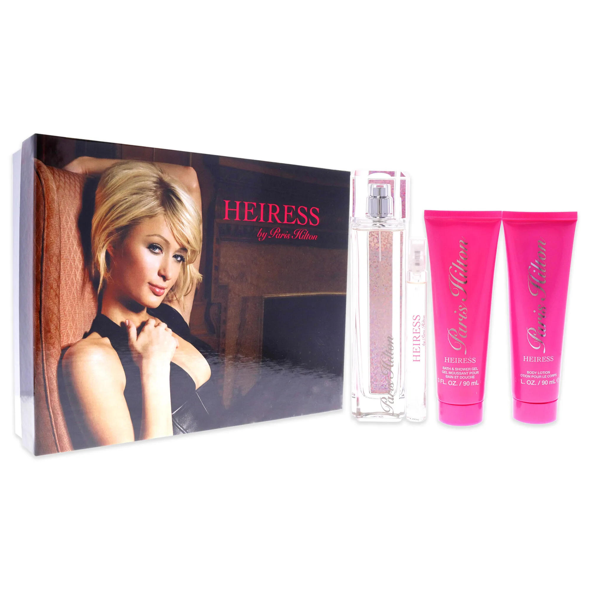 Heiress by Paris Hilton for Women - 4 Pc Gift Set 3.4oz EDP Spray, 0.34oz EDP Spray, 3oz Body Lotion, 3oz Bath & Shower Gel