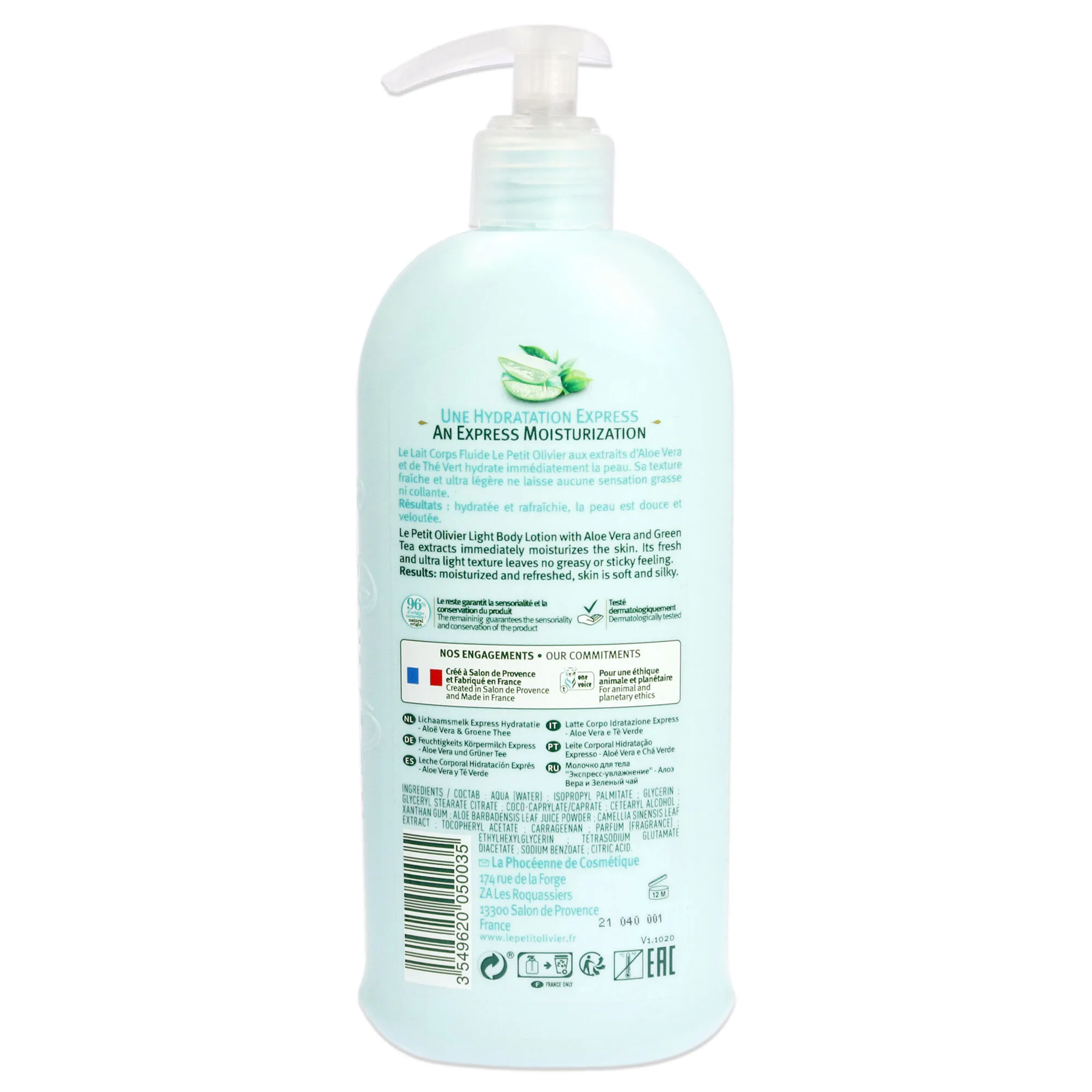 Light body Lotion - Aloe Vera and Green Tea by Le Petit Olivier for Unisex - 8.4 oz Body Lotion