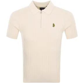 Luke 1977 Rib Eye Knitted Polo T Shirt Cream