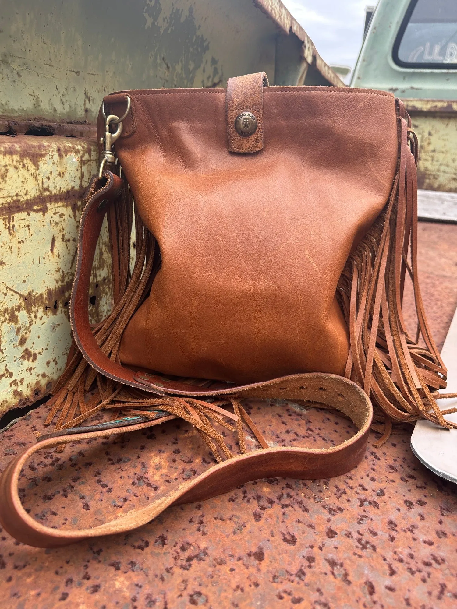 Two Bar West & Casey Curtis Designs Brown & Cream Cowhide Cross Body Fringe Purse ~ Queen Bee's Closet Tab